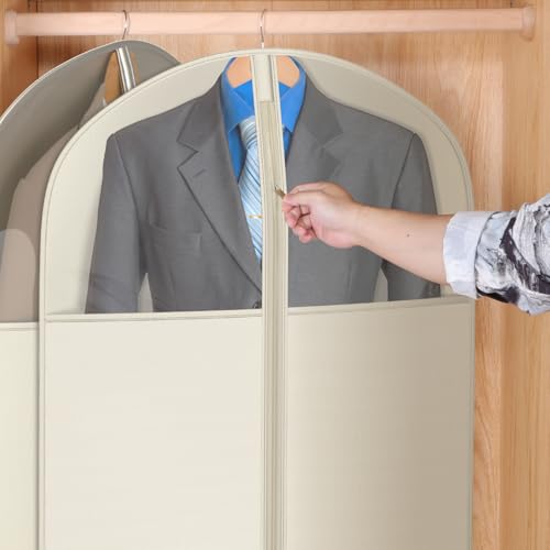 Univivi Garment Bag Suit Bag for Closet Storage, Beige, 40 Inch, Set of 6 | Travel Bag with Zipper and Visible Transparent Window, Oxford Fabrics, Foldable Washable Suit Cover for Jacket, Suits, Coats - size: 24"X40"-6pcs - Beige