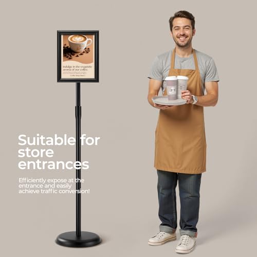 sign holder stand, floor standing sign poster stand for display, heavy duty pedestal signage stand for diplay menu advertising (Black, 8.5×11) - size: 8.5×11