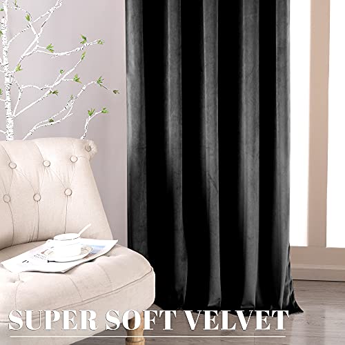 nanbowang Black Velvet Curtains - 42 Inches Width 63 Inches Long Soft Curtain Rod Pocket Thermal Insulated Window Treatment for Bedroom 2 Panels - color: Black, size: 42"W x 63"L (Pack of 2)