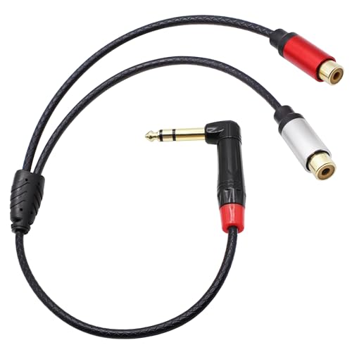 1/4 inch to Dual RCA Audio Cable 1.6ft, Gold Plated Right Angle 6.35mm Quarter inch Male TRS Stereo Plug to 2 RCA Phono Female Audio Y Splitter Cable,0.5m