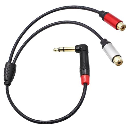 1/4 inch to Dual RCA Audio Cable 1.6ft, Gold Plated Right Angle 6.35mm Quarter inch Male TRS Stereo Plug to 2 RCA Phono Female Audio Y Splitter Cable,0.5m