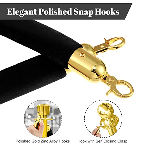 6 Pieces Velvet Stanchion Rope Bulk 4 Feet Party Crowd Control Barrier Safety Velvet Rope with Gold Hook for Movie Theater Opening, Hotel, Carpet, Not Include Stanchion Post(Black) - color: Black
