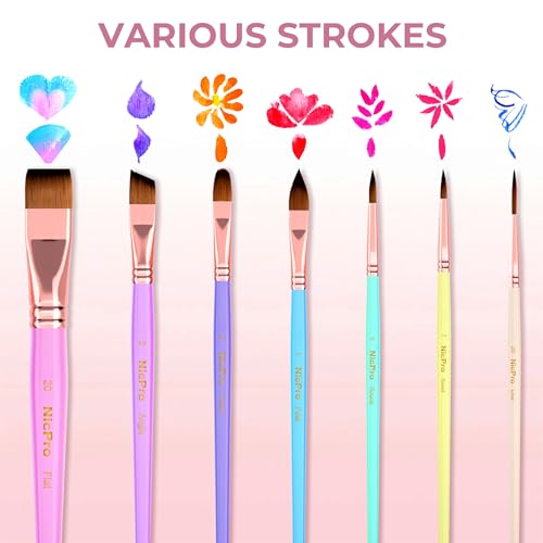 Nicpro 7pcs Face Paint Brush Set,Aesthetic Pastel Face & Body Paint Brushes | Artist Paintbrushes for Acrylic Watercolor Oil Gouache, Professional Painting Brushes for Halloween Cosplay Party Makeup Kit - color: Pastel
