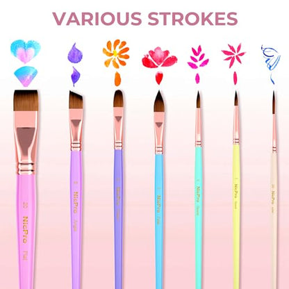 Nicpro 7pcs Face Paint Brush Set,Aesthetic Pastel Face & Body Paint Brushes | Artist Paintbrushes for Acrylic Watercolor Oil Gouache, Professional Painting Brushes for Halloween Cosplay Party Makeup Kit - color: Pastel