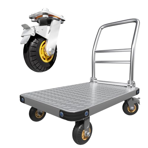 Lomive Heavy Duty Platform Truck Flat Moving Cart Hand Trucks, 2600Lbs Steel Push Cart Dolly, 48 x 24in Large Flatbed with 6'' 360 Degree Swivel Wheels for Easy Storage - size: 48" L X 24" W
