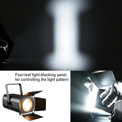 Leko Profile Spotlight COB Led with Automatic Zoom 15°–30° 100w DMX512 Ellipsoidal Floodlight, RGBW 4in1 Led Wash Light with Barn Doors Fresnel Par Lights for Churches Galleries Theater Wedding Party