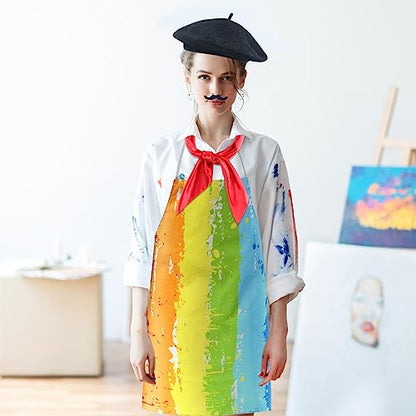 Kyson Artist Costume for Adult 8 Pcs Painter Halloween Dress Up with Beret Apron Palette Paint Brushes Earrings Bandana Beard - color: Rainbow Pattern Apron