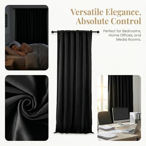 Black Velvet Curtains, Suitable for Bedroom Windows, Ultra Soft Curtains, Living Room Blackout Rod Pocket Curtains, Width 52 Inche x Length 84 Inches, 2-Panel Set (Black, 52" W x 84" L (Pack of 2)) - color: Black, size: 52"W x 84"L (Pack of 2)