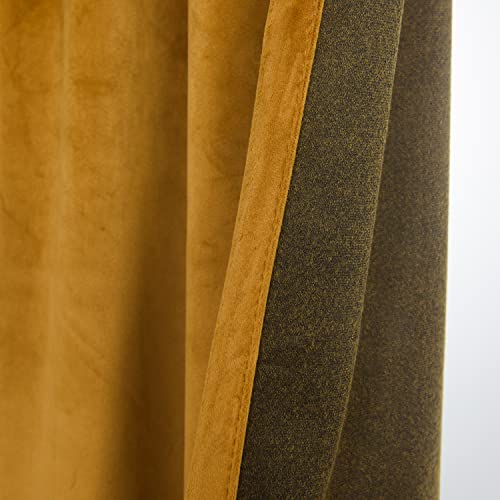 Roslynwood Mustard Gold Velvet Curtains 63 inches Long - Curtains Block Light Rod Pocket Thermal Insulated Window Treatment Drapes for Kids Room/Home Office/Living Room,W52 x L63, 2 Panels - color: Mustard, size: 52"W x 63"L (Pack of 2)