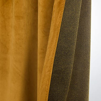 Roslynwood Mustard Gold Velvet Curtains 63 inches Long - Curtains Block Light Rod Pocket Thermal Insulated Window Treatment Drapes for Kids Room/Home Office/Living Room,W52 x L63, 2 Panels - color: Mustard, size: 52"W x 63"L (Pack of 2)
