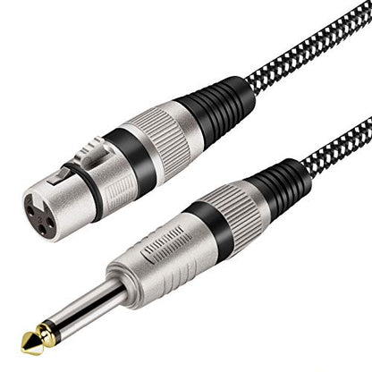 XLR Female to 1/4 Inch TS Cable 10 FT, Nylong Braided XLR 3 Pin Female to 6.35mm TS Male Unbalanced Interconnect Wire Mic Cord for Dynamic Microphone (Pure Copper Conductors) - size: 10FT