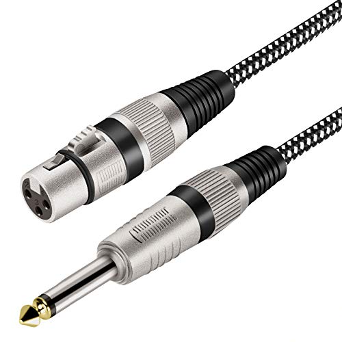 XLR Female to 1/4 Inch TS Cable 30 FT, Nylong Braided XLR 3 Pin Female to 6.35mm TS Male Unbalanced Interconnect Wire Mic Cord for Dynamic Microphone (Pure Copper Conductors) - size: 30FT