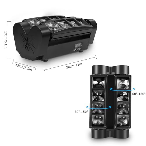 U`King Spider Moving Head Light 8x10W LEDs Beam DJ Lights RGBW Sound Activated and DMX-512 Control for Party Pub Festival Disco Show Wedding Event Stage Lighting - 2 Packs