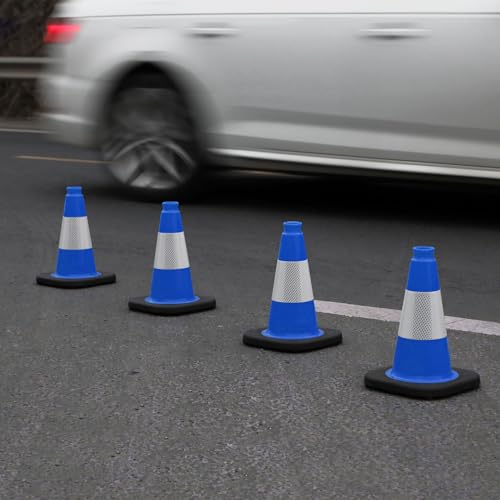 6 Pack 12" Inch Blue PVC Traffic Cones with Heavy-Duty Base, High-Visibility All-Weather Safety Cones for Road Construction, Parking Lot, and Garage Use (6, Blue, 12" Small) - color: Blue, size: 12" Small