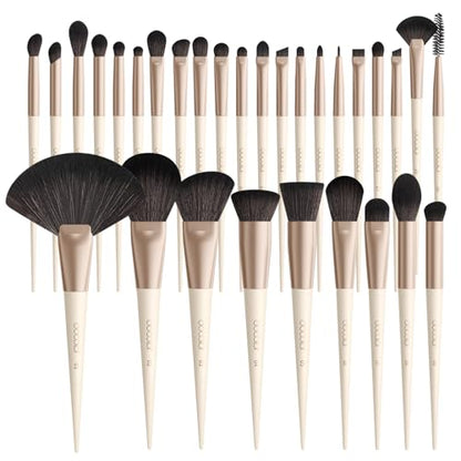 DUcare 30Pcs Professional Makeup Brushes Set, Large Foundation Powder Contour Concealer eyeshadow Blush EyeLiner Make up Brushes,Premium Synthetic hair,Vegan Cruelty-free - color: beige