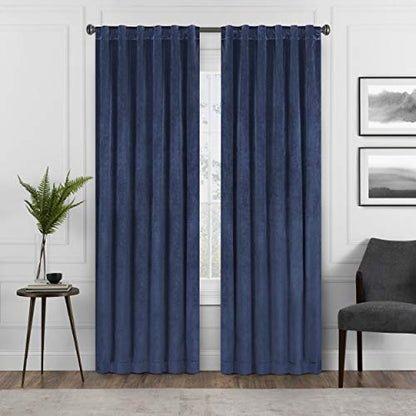 Eclipse Absolute Zero Harper Velvet Blackout Thermal Insulated Rod Pocket Curtains for Bedroom, Single Panel, 50" x 63", Navy - color: Navy, size: 50"W x 63"L (Pack of 1)
