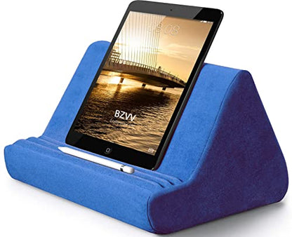 BZVV Tablet Pillow Stand with Pocket,Adjustable 3 Viewing Angle,Lazy Holder for Bed Sofa,Compatible with iPads Tablets eReaders Smartphones Books Magazines - color: Blue