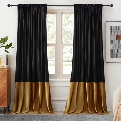 Luxury Black and Gold Velvet Blackout Curtains 90 inches for Living Room - color: Black & Gold, size: 52"W x 90"L (Pack of 2)