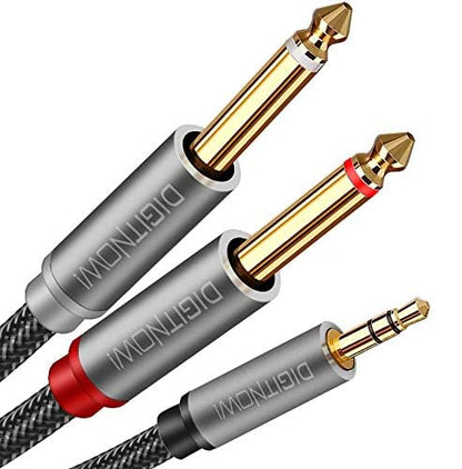 DIGITNOW 3.5mm 1/8" TRS to Dual 6.35mm 1/4" TS Mono Stereo Y-Cable Splitter Cord for Smartphone, Computer, CD Player, Speakers and Home Systems Amplifier, 6.6Ft - size: 6.6ft