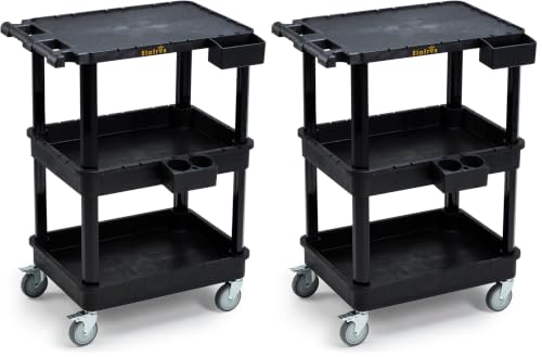 ELAFROS 3-Tier Flat Top & Deep Tub Rolling Utility Cart, 27.5 x 18.25 in (Pack of 2) - size: 27.5" x 18.25" x 38.8" (Pack of 2)