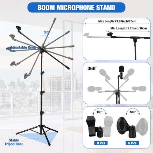 Relaxweex 4 Pcs Tripod Microphone Stand Boom Arm Floor Mic Stand with Carrying Bag and Mic Clips for Singing Stage Wedding Karaoke Church (Classic Style) - style: Classic Style