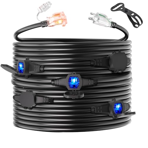 Black 25FT 16 Gauge Outdoor Waterproof Extension Cord with 6 Outlets - color: 25FT 16 Gauge 6 Outlet