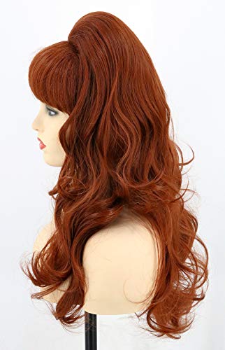 50s Married Housewife Costume Wigs for Women Dark Red Big Bouffant Hair Beehive Wigs - color: Red/Brown