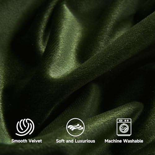 Roslynwood Velvet Moss Green Curtain 63 inch Long - Curtains Room Darkening Thermal Insulated Rod Pocket Window Panels Drapes for Bedroom/Living Room,W52 x L63, 2 Panels - color: Moss Green, size: 52"W x 63"L (Pack of 2)