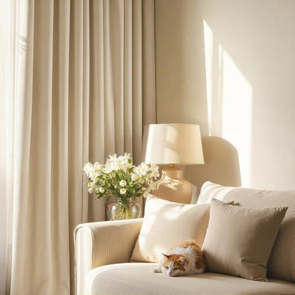 Topfinel 102 Inches Long Custom Blackout Velvet Curtains, Beige Cream Soundproofing Pleated Noise Cancelling Grommet Curtains,Viral Drapes 2 Panels for Living Room Bedroom - color: Beige, size: 52"W x 102"L (Pack of 2)