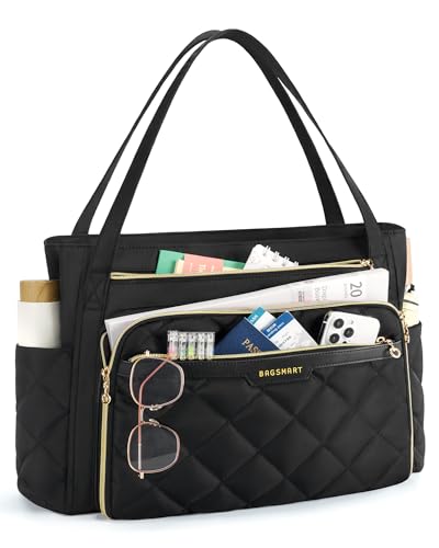 BAGSMART Teacher Tote Bag for Women 15.6in Quilted with Insulated Pocket & Nurse Bag Features (Black) - color: Black