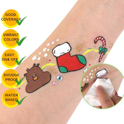 Bowitzki Face Paint Kit for Adults Stencils Glitter Brushes Face Painting Set for Sensitive Skin Water Based FDA Compliant Professional Body Painting (42 new) - color: 42 new