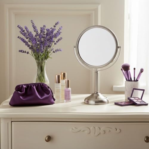 JERDON 6" Tabletop Makeup Mirror - 10X Magnification - Nickel - JP910NB | Two-Sided Swivel Design, 11" Tall, Portable - color: Nickel