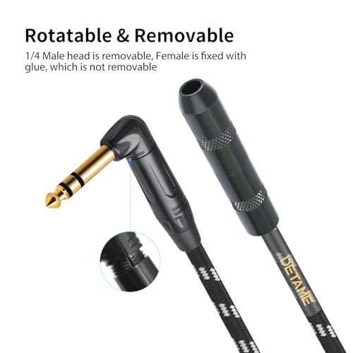 1Feet Right Angle 1/4 6.35 TRS Male to Female Stereo Audio Cable,6.35MM TRS Male to Female Stereo Headphone Guitar Extension Cable Cord - size: 1Feet