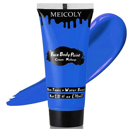 MEICOLY Cream Royal Blue Face Body Paint,2.37Oz Large Tube Water Based Full Body Paint for Adult and Kid,Single Tube Dark Blue Face Paint for Smurf Mystique Cosplay Avatar Makeup,Halloween SFX Makeup - color: Blue