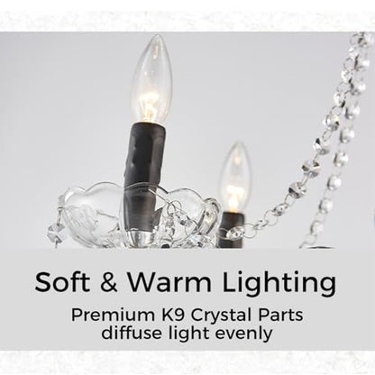 Saint Mossi Crystal Chandelier, 5-Light Black and Clear Glass Chandelier | Crystal chandelier,dimmable bulb compatible,59-in chain,19-in body, flat and sloped ceilings, dining room - color: Black and Clear