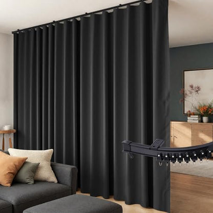 Room Divider Curtains Flexible Ceiling Tracks Set Curtain Track Ceiling Mount Blackout Curtain for Living Room Bedroom Ceiling Curtain Rod Privacy Dividers Panels W100 x H96 Black Drape & Black Rail - color: Curtain/Track-black, size: 100"W x 96"L (Pack o