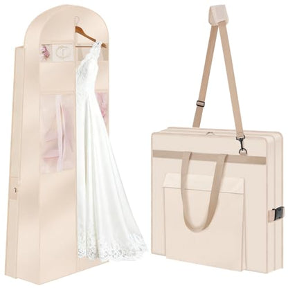 Upgraded Version 72" Wedding Dress Garment Bag Dress Bags for Gowns Bridal Dress Travel Bag with 12”Gusseted and Accessory Pockets for Wedding Dress, Puffy Gowns, Equipped with Shoulder Straps - size: 72 Inch