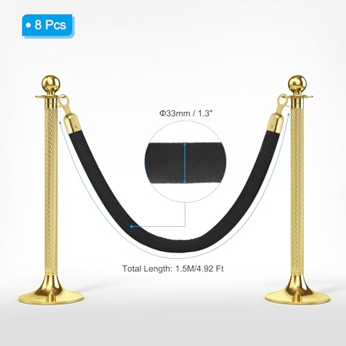 PATIKIL 8 Pack Black Velvet Stanchion Rope, 5 Ft Crowd Control Ropes Barrier Hanging Rope with Stainless Steel Gold Plated Hooks for Carpet Events Movie Theaters Opening Activities - color: Black/Gold Plated, size: 5 Ft