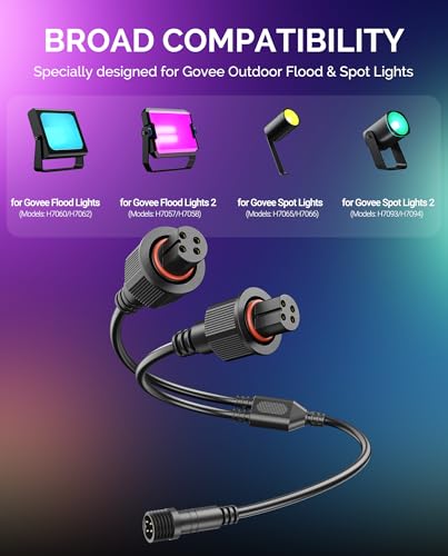 Y-Splitter for Govee Outdoor Flood Lights and Spot Lights | Waterproof 4-Pin Y-Shaped Extension Cord for Govee H7057, H7058, H7060, H7062, H7093, H7094, H7065, H7066, 1 Male to 2 Female - size: Y-Splitter - 1 Male to 2 Female