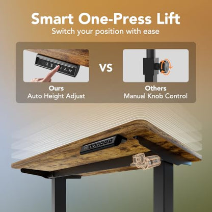 HUANUO 40x24 Inch Electric Standing Desk, Height Adjustable, Rustic Brown | 176 Lbs Capacity, Smooth Home Office Desk, 4 Memory Presets & Headphone Hooks, 28.3–46.5 Inch Height Range, Easy to assemble - color: Rustic Brown, size: 40" X 24"