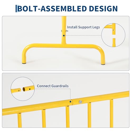 Garvee Interlocking Steel Barricade, 8.5 Ft. Heavy Duty Galvanized Metal Barricade, Interlocking Steel Road Barriers with with Bridge Feet Base, for Crowd Control Event Fencing Indoor/Outdoor, Yellow | Heavy Duty Galvanized Metal Barricade with with Bridg
