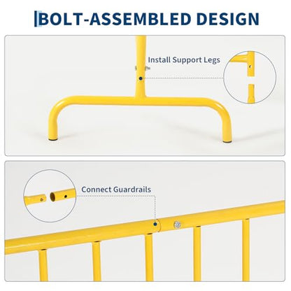 Garvee Interlocking Steel Barricade, 8.5 Ft. Heavy Duty Galvanized Metal Barricade, Interlocking Steel Road Barriers with with Bridge Feet Base, for Crowd Control Event Fencing Indoor/Outdoor, Yellow | Heavy Duty Galvanized Metal Barricade with with Bridg