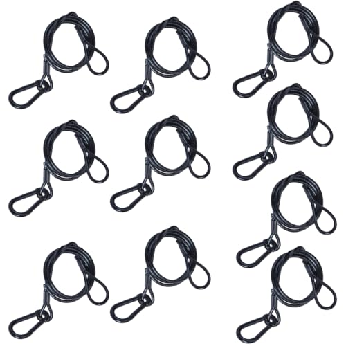 Sarknoah. 0.16 Inch(4mm),Black Stage Lighting Safety Cable With Carabiner Lock,133 lb Load,Longth 31.5'' Safety Cables For stage lights,Pack of 10. - size: 0.16″(4mm)Diameter,Longth:31.5″(800mm)-10pack