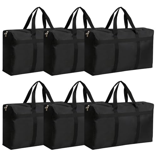 Extra Large Moving Bags with Strong Zippers and Carrying Handles | Storage Bags Organizer Duffle Bag Packing Bags for Moving, Storage, Travel and Camping, Totes for Space Saving, 6 Pack - color: 6 Pack, Black
