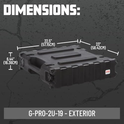Gator Cases Pro Series 2U Rack Case with Standard 19" Depth, Roto Molded Made in USA (G-PRO-2U-19) | Made in the USA Molded Hard Shell Front & Rear Threaded Rack Rails Side Carry Handles - size: 2U Rack Space, style: Standard - 19" Deep