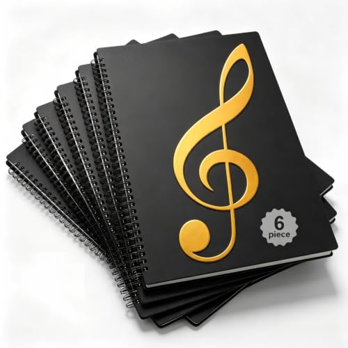 6Pack Sheet Music Folder,10 Double Sided Pocket Music Binder for Musicians | Matte Anti-Glare Pockets, 180° Flat Open, Waterproof PP Material Holds 20 Music Sheets - style: 6Pack