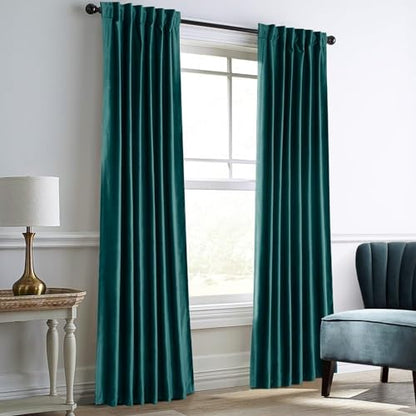 Dreaming Casa Teal Green Velvet Curtains for Living Room Thermal Insulated Rod Pocket Back Tab Window Curtain for Bedroom 2 Panels 52" W x 96" L | Rod Pocket & Back Tab Top, Blackout Thermal Insulated Window Treatment Drapes for Living Room Bedroom, Each