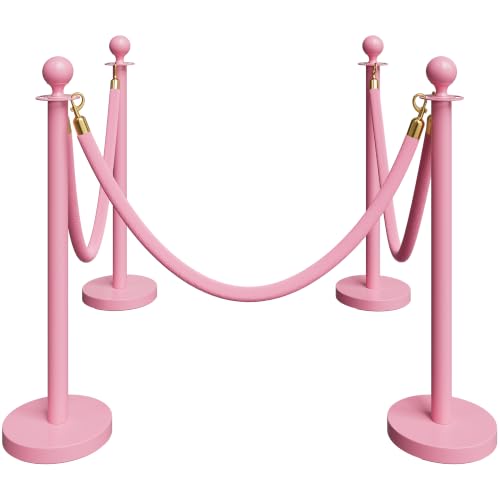 4 Pack Pink Stanchions and Velvet Ropes Set, Stainless Steel Crowd Control Barriers, 3Pcs Pink Ropes and Poles for Party Supplies,Prom,Birthday,Business,Wedding,Baby Shower, Bridal Shower,Anniversary - color: Pink, size: 4pcs