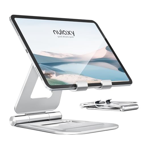 Nulaxy Dual Adjustable Foldable iPad Stand, Full Aluminum, Silver - color: B-Silver