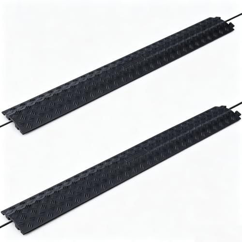 2 Pack Black Drop Over Cable Cover Ramp 40 x 5.3 x 0.9 Inch, Heavy Duty Cable Hose Protector Ramp with 1 Channel, High Load Capacity for Indoor Use, Office, Warehouse & Event Areas - color: Black-Small